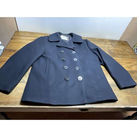 Vintage Schott NYC US 740N Pea Jacket Coat Naval 44 Wool Black Made In USA - Picture 1 of 16